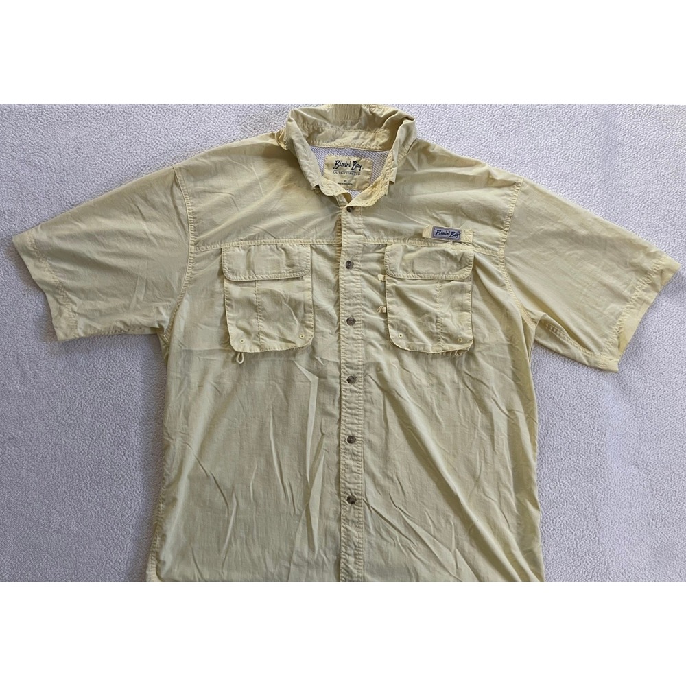Bimini Bay Mens Extra Large Fishing Shirt Yellow Short Sleeve Nylon Ventilated